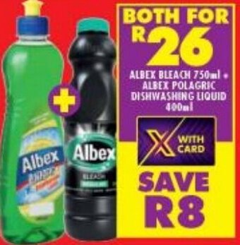 ALBEX BLEACH 750ml. ALBEX POLAGRIC DISHWASHING LIQUID 400ml