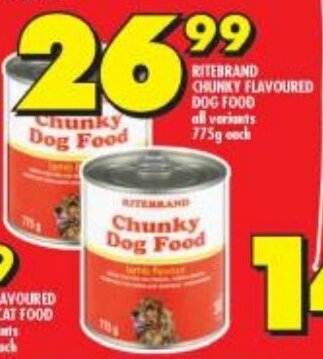Shoprite RITEBRAND CHUNKY FLAVOURED DOG FOOD all variants 775g each offer