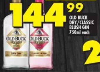 Shoprite OLD BUCK DRY/CLASSIC BLUSH GIN 750ml each offer