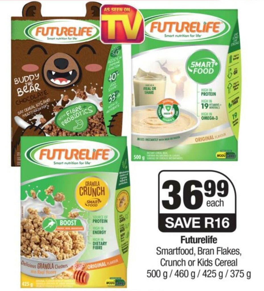 Futurelife Smartfood, Bran Flakes, Crunch Or Kids Cereal 500g 460g 425g 