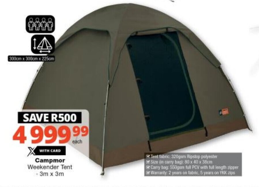 Campmor Weekender Tent 3m x 3m offer at Checkers