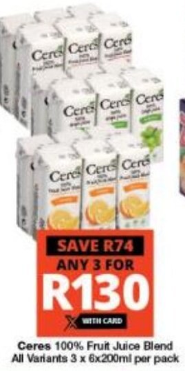 Ceres 100% Fruit Juice Blend All Variants 3 x 6x200ml per pack