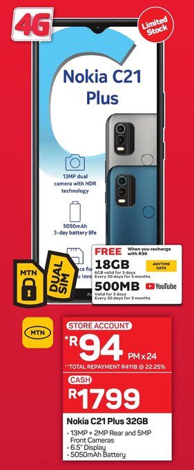 Pick n Pay Nokia C21 Plus 32GB offer