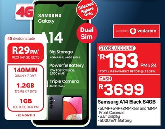 Pick n Pay Samsung A14 Black 64GB offer