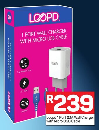 Pick n Pay Loopd 1 Port 2.1A Wall Charger with Micro USB Cable offer