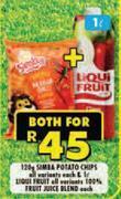 Shoprite Simba potato chips 320g plus 1ltr liqui fruit 100% fruit juice blend (all variants)-for both offer
