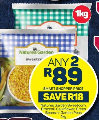Pick n Pay Natures Garden Sweetcorn, Broccoli, Cauliflower, Green Beans or Garden Peas 1kg offer