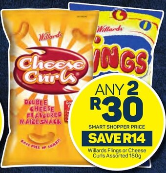 Willards Flings or Cheese Curls Assorted 150g