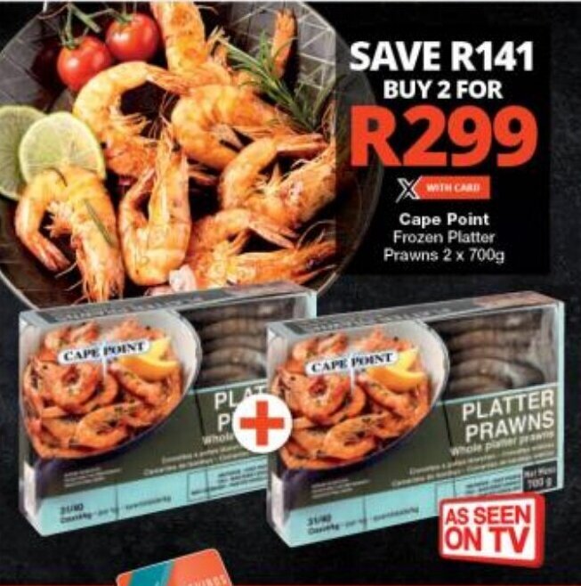 Cape Point Frozen Platter Prawns 2 x 700g offer at Checkers