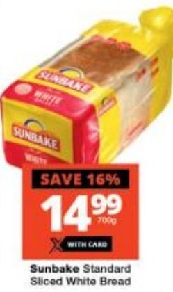 Checkers Sunbake Standard Sliced White Bread offer
