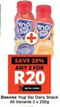 Checkers Danone Yogi Sip Dairy Snack All Variants 2 x 250g offer