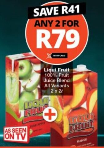 Checkers Liqui Fruit 100% Fruit Juice Blend All Variants 2 x 2L offer