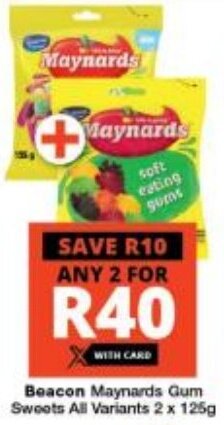 Checkers Beacon Maynards Gum Sweets All Variants 2 x 125g offer