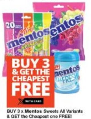 BUY 3 x Mentos Sweets All Variants & GET the Cheapest one FREE!