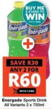 Checkers Energade Sports Drink All Variants 2 x 750ml offer