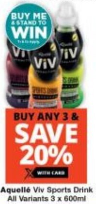 Checkers Aquellé Viv Sports Drink All Variants 3 x 600ml offer