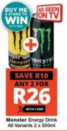 Checkers Monster Energy Drink All Variants 2 x 500ml offer