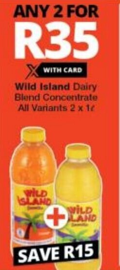 Checkers Wild Island Dairy Blend Concentrate All Variants 2 x 1L offer