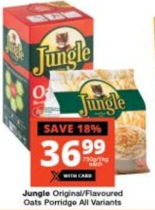 Checkers Jungle Original/Flavoured Oats Porridge All Variants offer