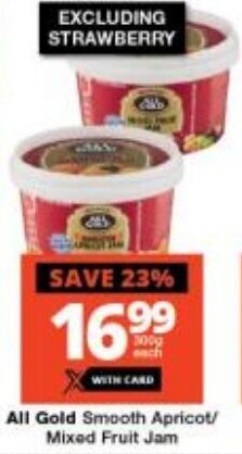 Checkers All Gold Smooth Apricot/ Mixed Fruit Jam offer