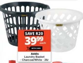 Checkers Addis Laundry Basket - Charcoal/White - 26L offer