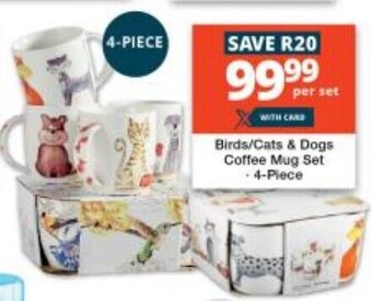 Checkers Birds/Cats & Dogs Coffee Mug Set - 4-Piece offer