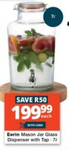 Checkers Eerin Mason Jar Glass Dispenser with Tap 7L offer