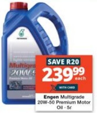 Checkers Engen Multigrade 20W-50 Premium Motor Oil 5L offer