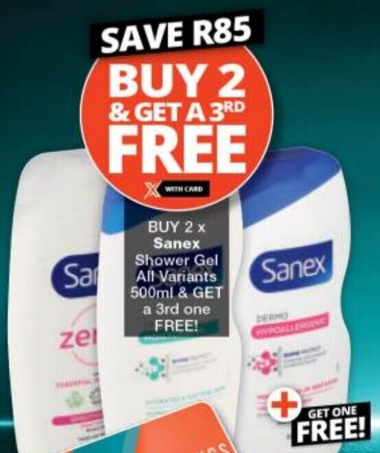 BUY 2 x Sanex Shower Gel All Variants 500ml & GET a 3rd one FREE! offer
