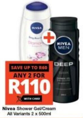 Checkers Nivea Shower Gel/Cream All Variants 2 x 500ml offer