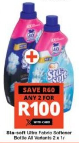 Checkers Sta-soft Ultra Fabric Softener Bottle All Variants 2 x 1L offer