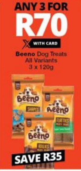 Checkers Beeno Dog Treats All Variants 3x120g offer