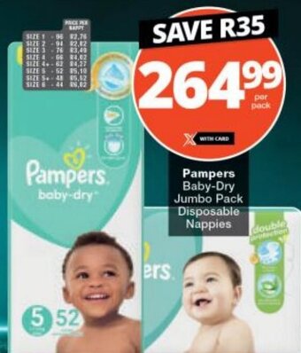 Checkers Pampers Baby-Dry Jumbo Pack Disposable Nappies offer