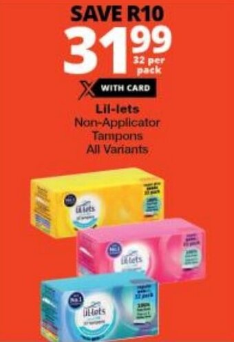 Checkers Lil-lets Non-Applicator Tampons All Variants offer