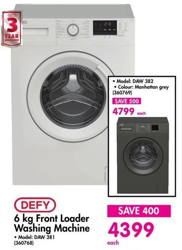 DEFY 6 kg Front Loader Washing Machine offer at Makro