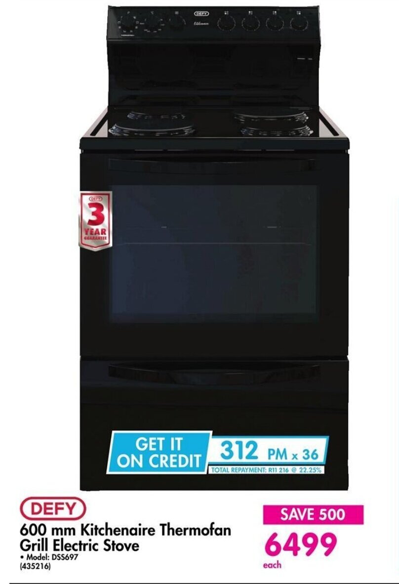 DEFY 600 mm Kitchenaire Thermofan Grill Electric Stove offer at Makro