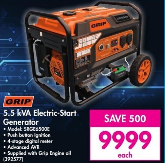 Grip 5 5 kva electric start generator offer at makro