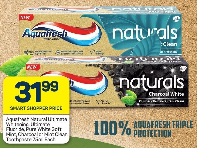 Aquafresh Natural Ultimate Whitening, Ultimate Fluoride, Pure White