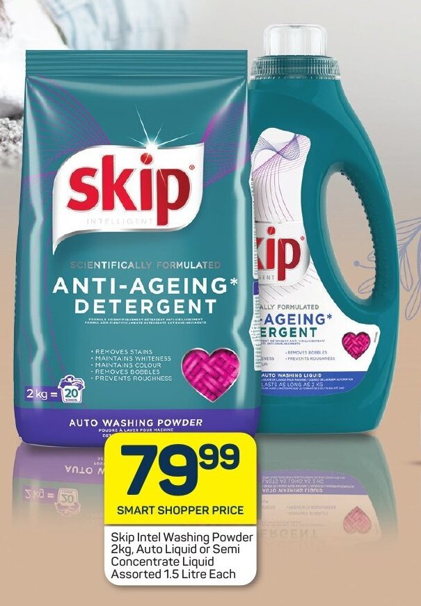 Skip Intel Washing Powder 2kg, Auto Liquid or Semi Concentrate Liquid