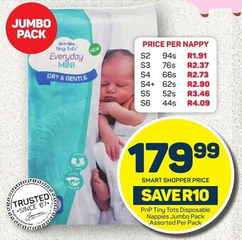 Pick n Pay PnP Tiny Tots Disposable Nappies Jumbo Pack Assorted Per Pack offer