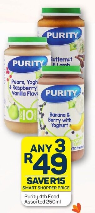 Pick n Pay Purity 4th Food Assorted 250ml offer