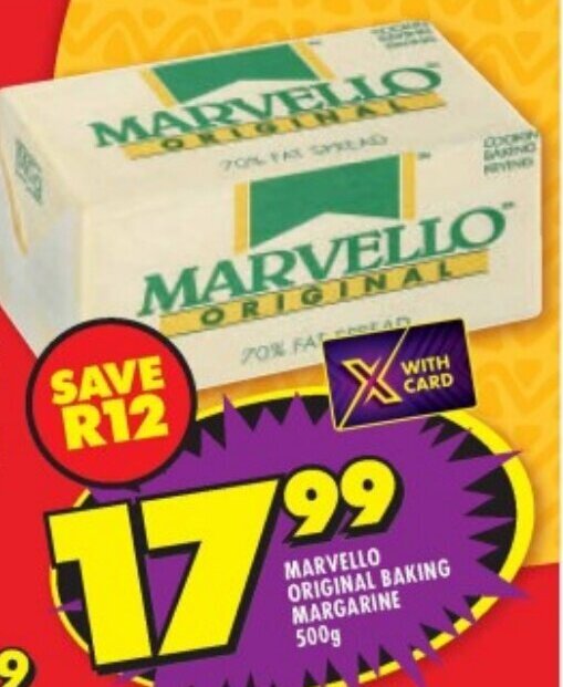 MARVELLO ORIGINAL BAKING MARGARINE 500g offer at Shoprite