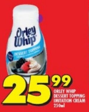ORLEY WHIP DESSERT TOPPING IMITATION CREAM 250ml