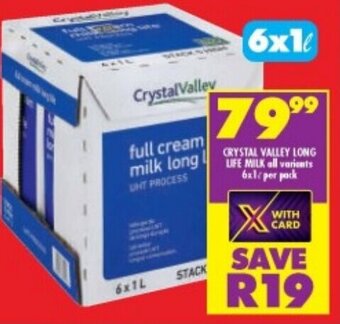 Shoprite CRYSTAL VALLEY LONG LIFE MILK all variants 6x1L per pack offer
