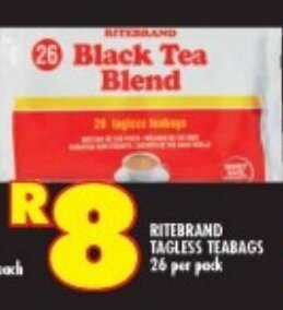 Shoprite RITEBRAND TAGLESS TEABAGS 26 per pack offer