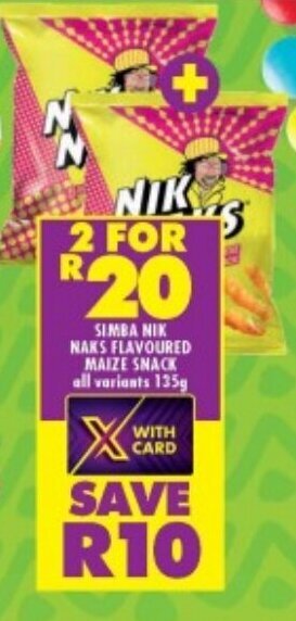 Shoprite SIMBA NIK NAKS FLAVOURED MAIZE SNACK all variants 135g offer
