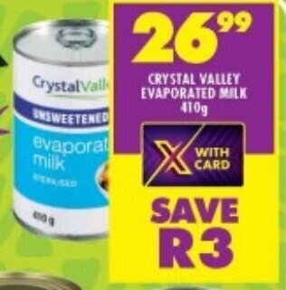 CRYSTAL VALLEY EVAPORATED MILK 410g