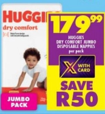 Shoprite HUGGIES DRY COMFORT JUMBO DISPOSABLE NAPPIES per pack offer