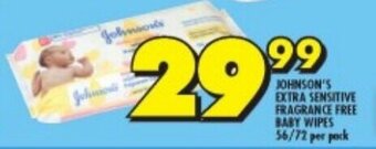 Shoprite JOHNSON'S EXTRA SENSITIVE FRAGRANCE FREE BABY WIPES 56/72 per pack offer