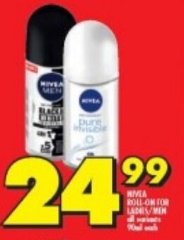 Shoprite NIVEA ROLL-ON FOR LADIES/MEN all variants offer